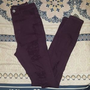 Burgundy High-waisted Distressed/Ripped Jeans